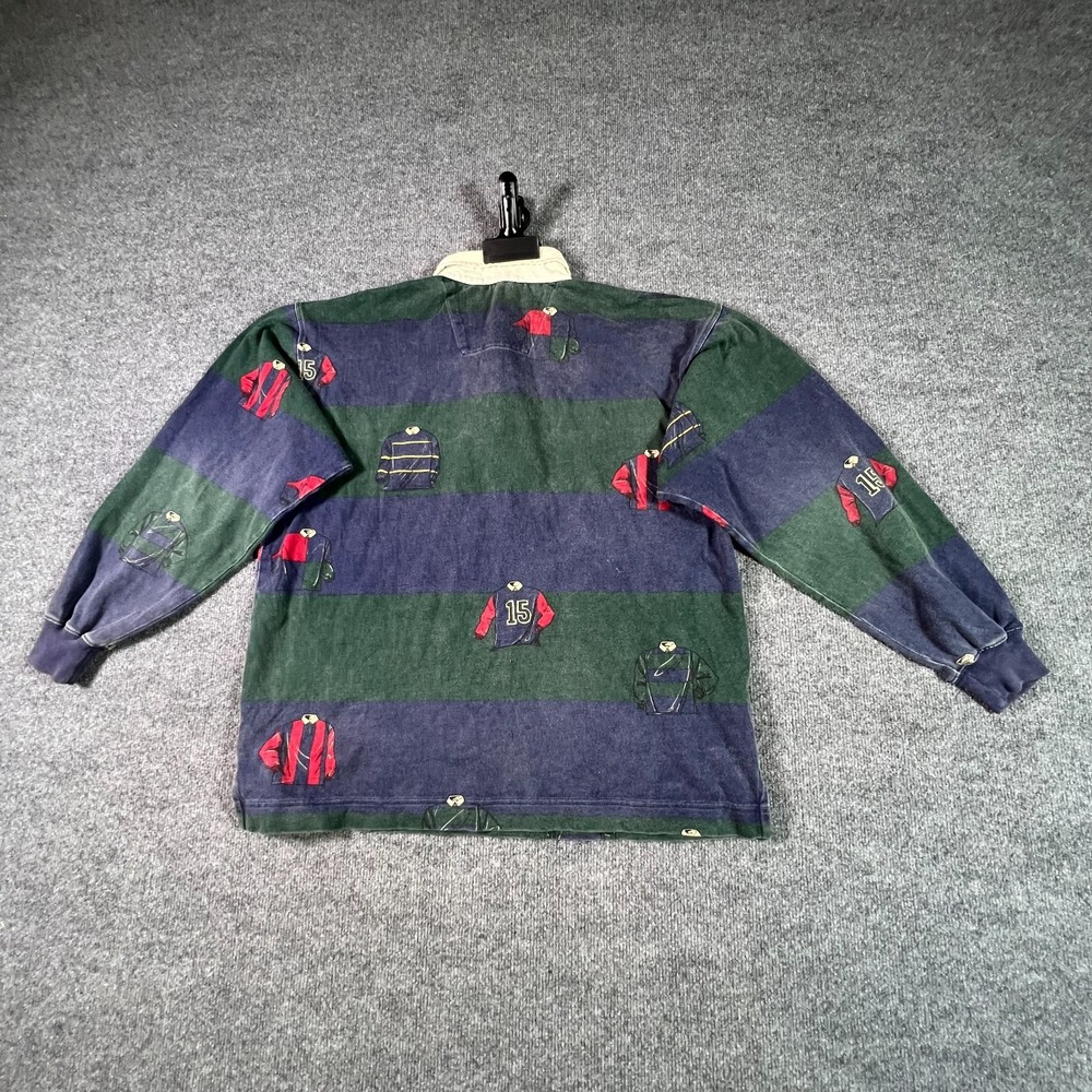 Vintage Nautica Rugby Polo Shirt Mens Medium Green Blue Striped Urban Preppy - Picture 10 of 11